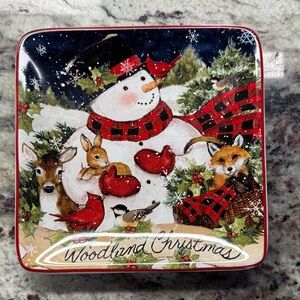 Snowman Plate - Festive Red and Green